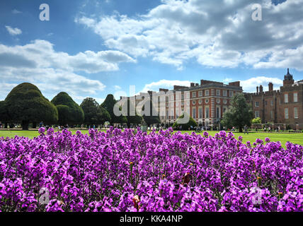 East Molesey, UK - May 26, 2015 - A view of Hampton Court Palace, a royal palace in the borough of Richmond upon Thames, London, England. Stock Photo