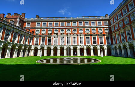 East Molesey, UK - May 26, 2015 - A view of Hampton Court Palace, a royal palace in the borough of Richmond upon Thames, London, England. Stock Photo