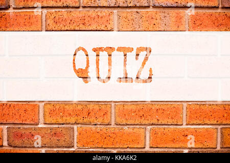 Conceptual announcement text caption inspiration showing Quiz. Business concept for Test education Exam Concept written on old brick background with s Stock Photo
