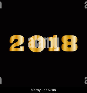 2018 Happy new year. Golden numbers for greeting card design. Massive gold shining 2018 numbers isolated on black background. Vector illustration, ele Stock Photo