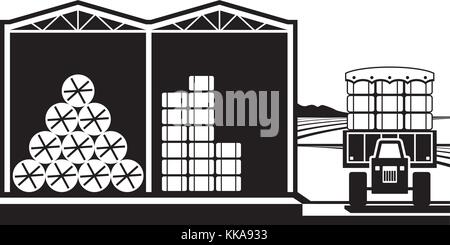 Storage of hay bales in farm - vector illustration Stock Vector