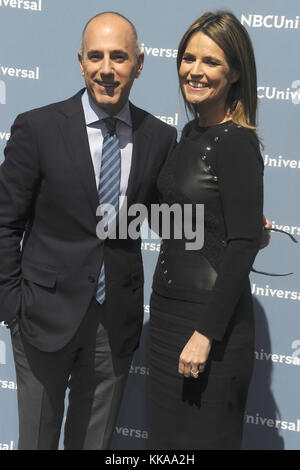 New York, New York. 16th May, 2016. Matt Lauer and Savannah Guthrie attend the NBC Universal 2016 Upfront Presentation on May 16, 2016 in New York, New York. | usage worldwide Credit: dpa/Alamy Live News Stock Photo