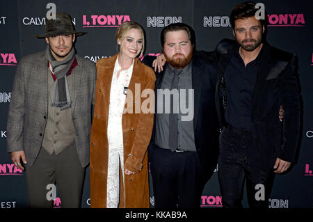 New York, USA. 28th Nov, 2017. Ricky Russert, Margot Robbie, Paul Walter Hauser and Sebastian Stan attend the 'I, Tonya' premiere at Village East Cinema on November 28, 2017 in New York City. Credit: Geisler-Fotopress/Alamy Live News Stock Photo