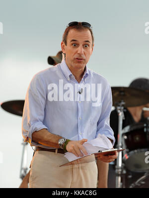 MIAMI BEACH - FEBRUARY 22, 2008:  Matt Lauer on the set of the Today Show on NBC on February 22, 2008 in Miami Beach, Florida   People:  Matt Lauer Stock Photo