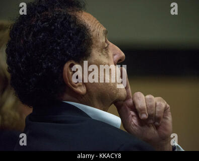 West Palm Beach, Florida, USA. 29th Nov, 2017. Boca Raton property owner James Batmasian is seen during an employment discrimination lawsuit hearing at the Palm Beach County Courthouse in West Palm Beach, Fla., on Wednesday, November 29, 2017. The lawsuit was filed by Batmasian's former CFO, James Baker, not pictured. Credit: Andres Leiva/The Palm Beach Post/ZUMA Wire/Alamy Live News Stock Photo