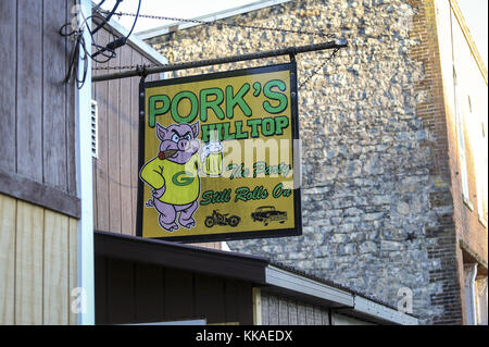 De Soto, Iowa, USA. 6th June, 2017. A sign for Pork's Hilltop, a pub in De Soto, Wisconsin, is seen on Tuesday, June 6, 2017. Credit: Andy Abeyta, Quad-City Times/Quad-City Times/ZUMA Wire/Alamy Live News Stock Photo