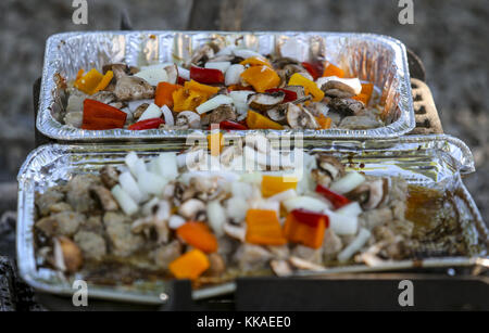 De Soto, Iowa, USA. 6th June, 2017. A campfire top dinner is seen being cooked at Blackhawk Park in De Soto, Wisconsin, on Tuesday, June 6, 2017. Credit: Andy Abeyta, Quad-City Times/Quad-City Times/ZUMA Wire/Alamy Live News Stock Photo