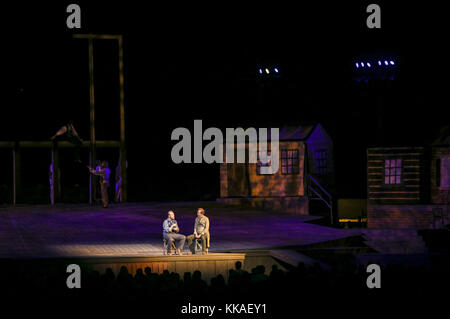 Nauvoo, Iowa, USA. 3rd Aug, 2017. A scene in a religious pageant is seen on an outdoor stage in Nauvoo, Illinois, on Thursday, August 3, 2017. Credit: Andy Abeyta, Quad-City Times/Quad-City Times/ZUMA Wire/Alamy Live News Stock Photo