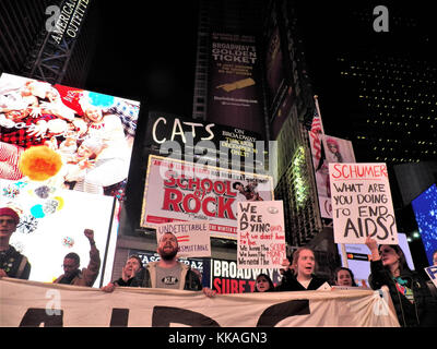 New York City, 29th November, 2017. Around 100 people turned out tonight in Time Square New York City, for 'WAD: We Are Dying (Still)' - a protest prior to World AIDS Day,  organized by ACT-UP NYC. Credit: Mark Apollo/Alamy Live News Stock Photo