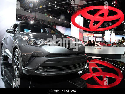 Los Angeles CA. 29th Nov, 2017. New Toyota C-HR on display during the 2017 LA Auto show media day Tuesday. The show opens to the public on Dec 1-10 at the LA Convention Center.(Photo by Gene Blevins/LA DailyNews/SCNG/ZumaPress. Credit: Gene Blevins/ZUMA Wire/Alamy Live News Stock Photo