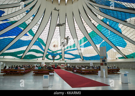 Inside the Metropolitan Cathedral designed by Oscar Niemeyer in 1959, Brasilia, UNESCO World Heritage Site, Brazil, South America Stock Photo