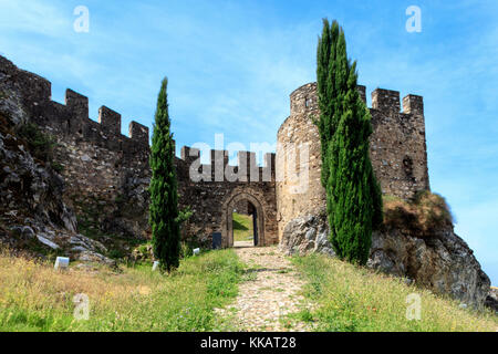 Castle of Alegrete, a dramatic Portuguese medieval hill-top village near Portalegre in the Alentejo region bordering Spain, Portugal, Europe Stock Photo