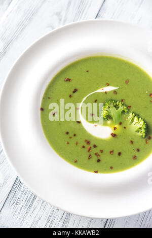 Plate with delicious broccoli cheese soup, closeup Stock Photo - Alamy