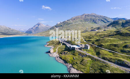 Train Station on Bernina Pass - Swiss Alps, Unesco Stock Photo