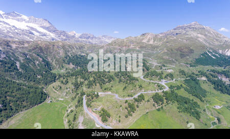 Aerial view - Bernina Pass in Switzerland Stock Photo