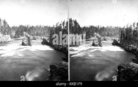 Stereograph of the rapids above the Upper Falls in Yellowstone National Park, Wyoming. Image courtesy USGS. 1871. Stock Photo