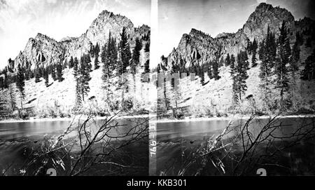 Stereograph of the Rio Grande Del Norte below Wagon Wheel Gap, Colorado. Image courtesy USGS. 1874. Stock Photo