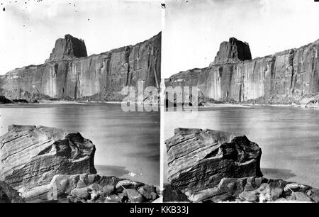 Stereograph of a view from inside of Glen Canyon on the Colorado River. Image courtesy USGS. 1875. Stock Photo