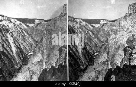 Stereograph of the Grand Canyon of the Yellowstone as viewed from the east, Yellowstone National Park, Wyoming. Image courtesy USGS. 1871. Stock Photo