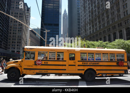 NEW YORK CITY - AUGUST 07  School bus in Manhattan, NY on August 07, 2013  NYC School Bus Drivers union 1181 still on strike form January 16, 2013 Stock Photo