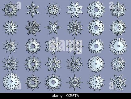 set of snowflakes isolated on a black background Stock Vector