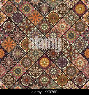 Colorful vintage seamless pattern with floral and mandala elements.Hand drawn background. Can be used for fabric, wallpaper, tile, wrapping, covers an Stock Vector