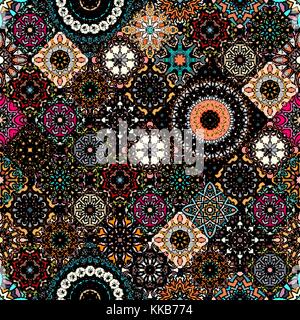 Colorful vintage seamless pattern with floral and mandala elements.Hand drawn background. Can be used for fabric, wallpaper, tile, wrapping, covers an Stock Vector
