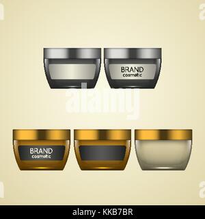 Vector 3D beauty cosmetic product mock up. Isolated realistic bottles for advertising branding. Cosmetic packaging design template Stock Vector