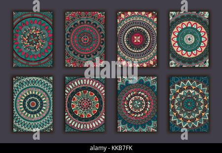 Collection retro cards. Ethnic backgrounds. Card of invitation. Vintage design elements Stock Vector