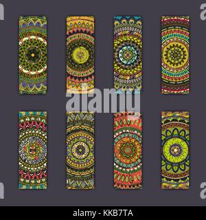 Banner card set with floral colorful decorative mandala elements background. Tribal,ethnic,Indian, Islam, Arabic, ottoman motifs. Stock Vector