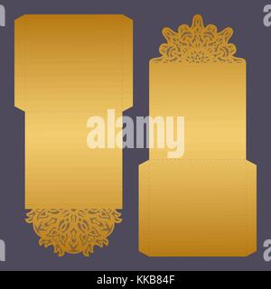 Paper lace envelope template, mock-up for laser cutting. Vector illustration. Stock Vector