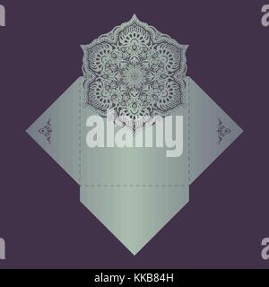 Paper lace envelope template, mock-up for laser cutting. Vector illustration. Stock Vector