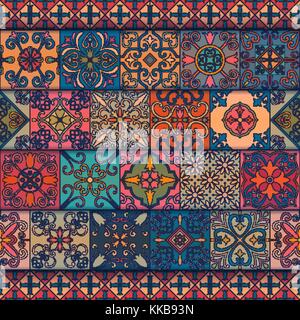 Seamless pattern with portuguese tiles in talavera style. Azulejo, moroccan, mexican ornaments Stock Vector