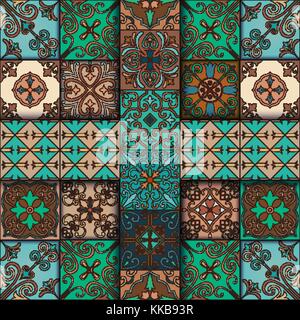 Seamless pattern with portuguese tiles in talavera style. Azulejo, moroccan, mexican ornaments Stock Vector