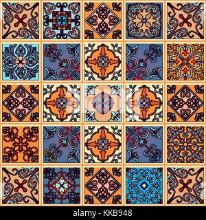 Seamless pattern with portuguese tiles in talavera style. Azulejo, moroccan, mexican ornaments Stock Vector