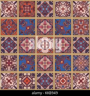 Seamless pattern with portuguese tiles in talavera style. Azulejo, moroccan, mexican ornaments Stock Vector