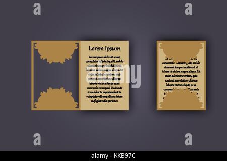 Wedding invitation or greeting card with vintage lace ornament. Mock-up for laser cutting. Vector illustration Stock Vector