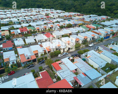 Apartments homes in residential area above drone view