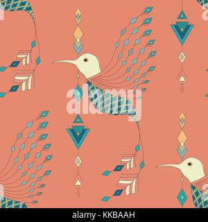 Exotic aztec birds seamless pattern. Geometric abstract tribal style. Vector illustration. Stock Vector