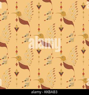 Exotic aztec birds seamless pattern. Geometric abstract tribal style. Vector illustration. Stock Vector