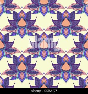 Vintage graphic vector Indian lotus mandala ethnic seamless pattern. Abstract background with flowers. Stock Vector