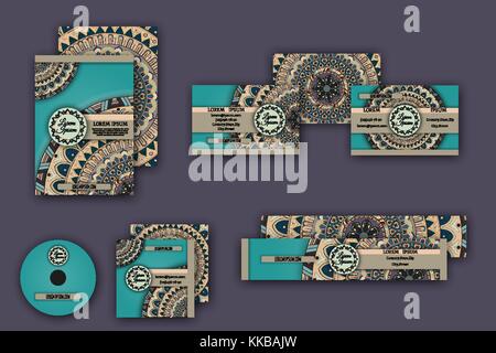 ornamental corporate identity vector business templates set with mandala pattern ethnic elements Stock Vector