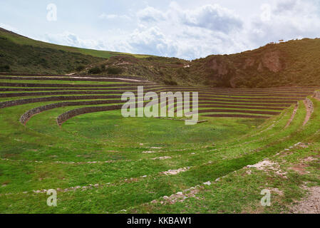 Green ancient inca ruins landscape on sunny day light Stock Photo