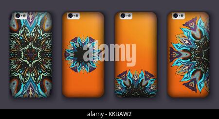 Phone cover collection, boho style pattern. Vector background. Vintage decorative elements. Hand drawn background. Islam, arabic, indian, ottoman Stock Vector