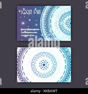 Vector vintage visiting card set. Glowing shiny floral mandala pattern and ornaments. Luxury design Stock Vector