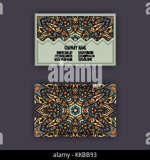 Vector vintage visiting card set. Floral mandala pattern and ornaments. Oriental design Layout. Islam, Arabic, Indian, ottoman motifs. Front page and  Stock Vector