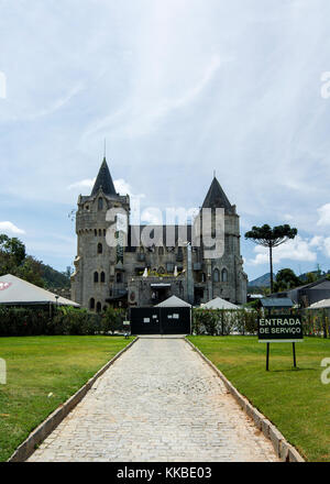 Back view of the Itaipava Castle, Petropolis, Rio de Janeiro, Brazil. The Itaipava Castle was constructed in 1920 by  Barão J. Smith de Vasconcellos,  Stock Photo