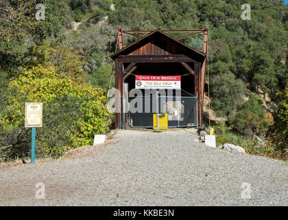Bridgeport Covered Bridge at South Yuba River in California, USA. A community-based Save Our Bridge campaign successfully fought for the state funds t Stock Photo