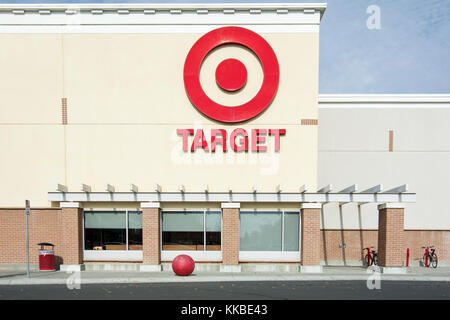 Target store logo at Woodland Gateway Shopping Center, California, USA, on a sunny day with some clouds Stock Photo