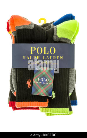 Winneconne, WI - 20 November 2017:  A package of Polo Ralph Lauren socks on an on an isolated background. Stock Photo